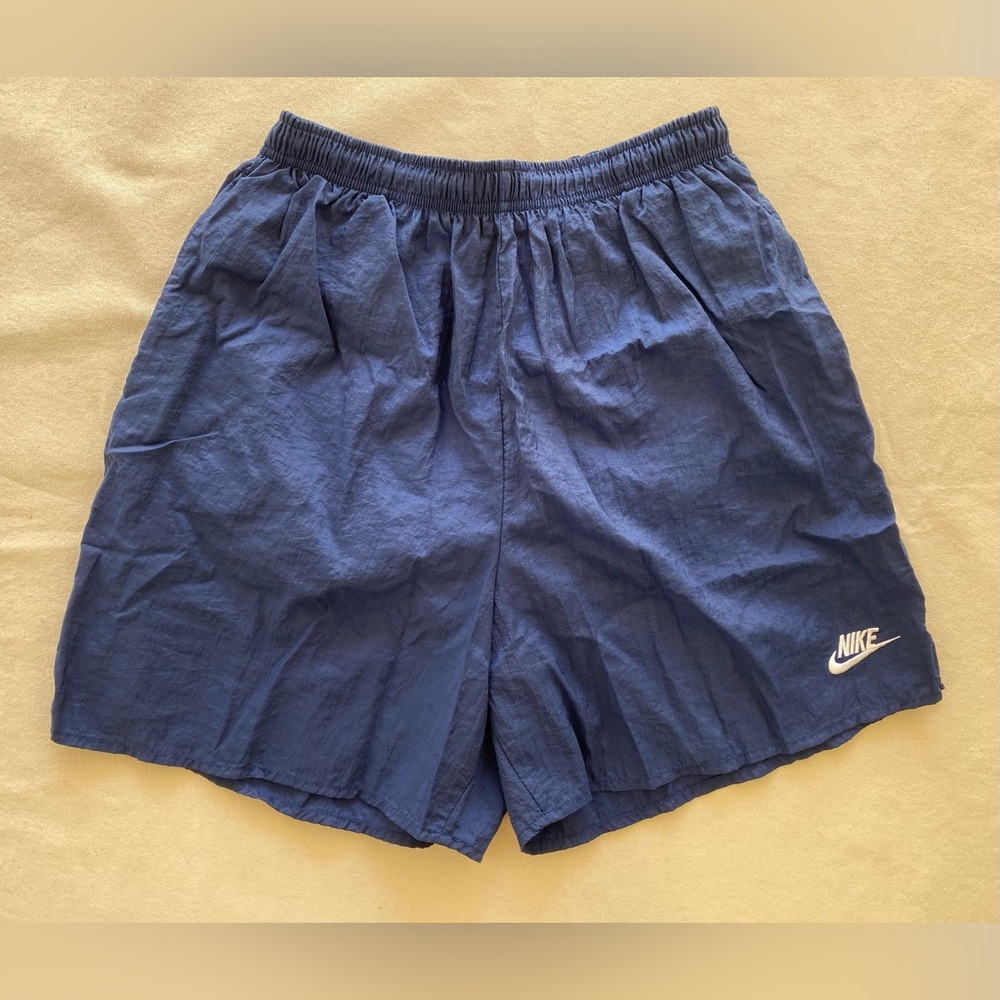 Nike Men's Navy Branded Athletic Swim Shorts Medium Unisex Style Vintage 90s